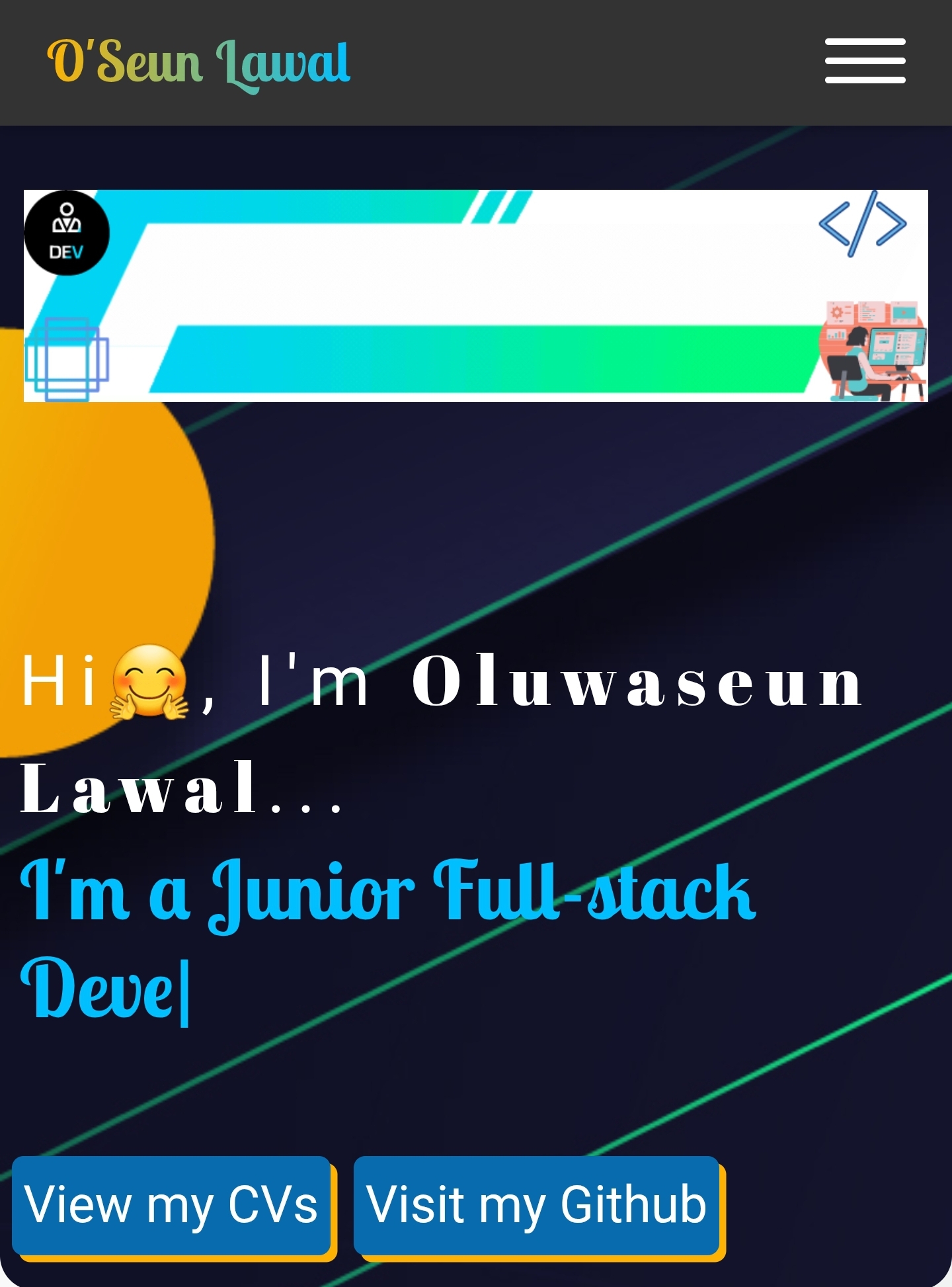 My portfolio website mobile view